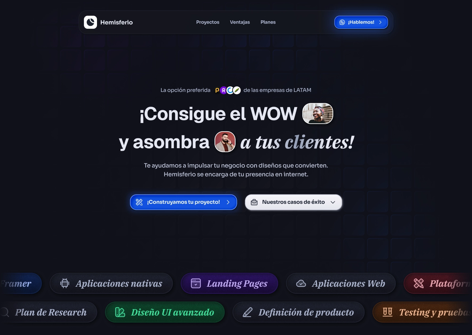 Mockup de escritorio del proyecto Hemisferio